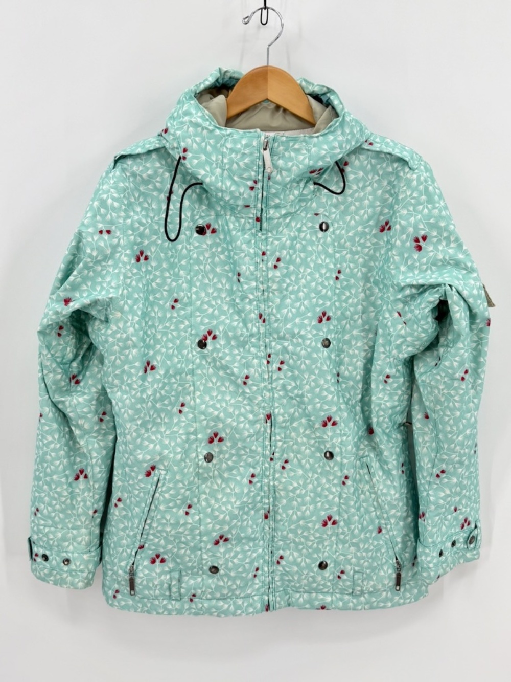 BONFIRE Chroma Snowboarding Jacket Womens Large L Mint Green Floral Ski Coat